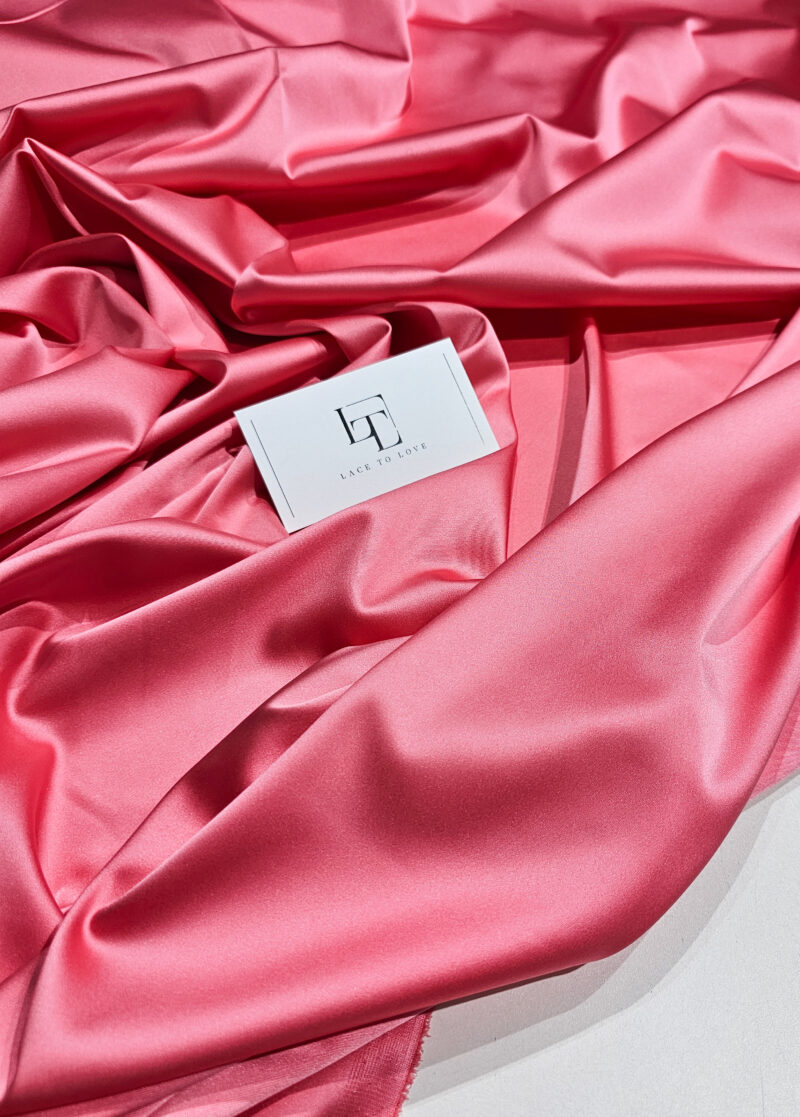 Pink elastic stretch satin fabric