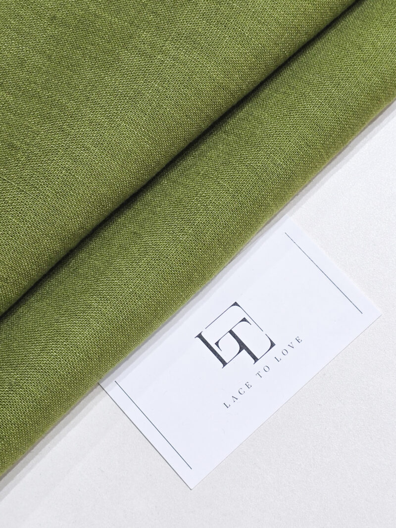 Moss green linen fabric by the meter for clothing