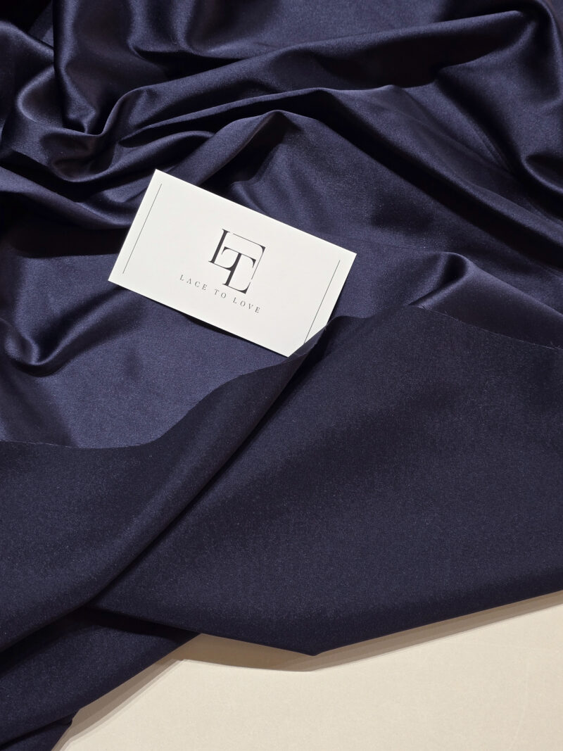 Navy blue elastic bridal satin fabric