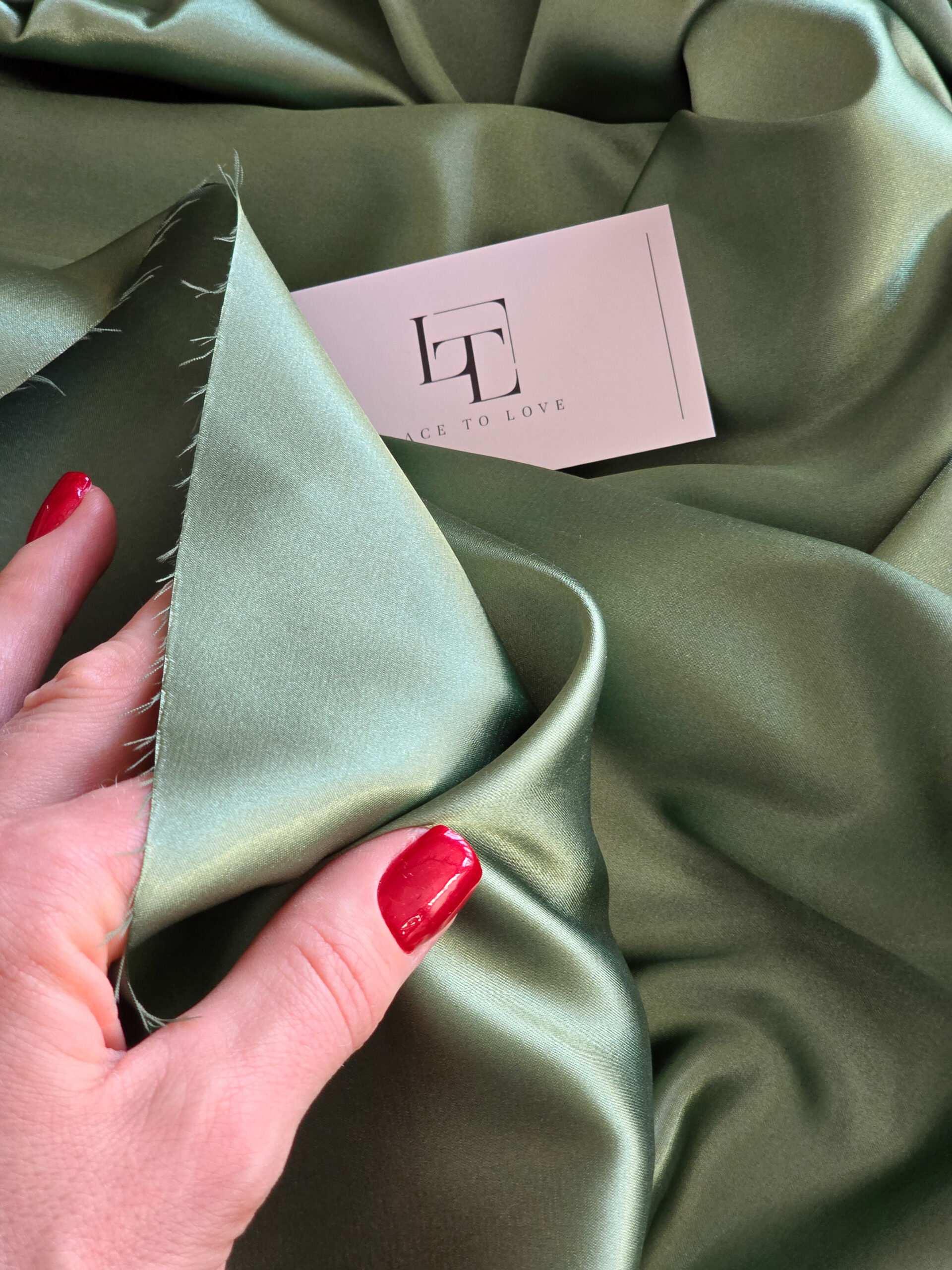 Moss green quality satin fabric gown making