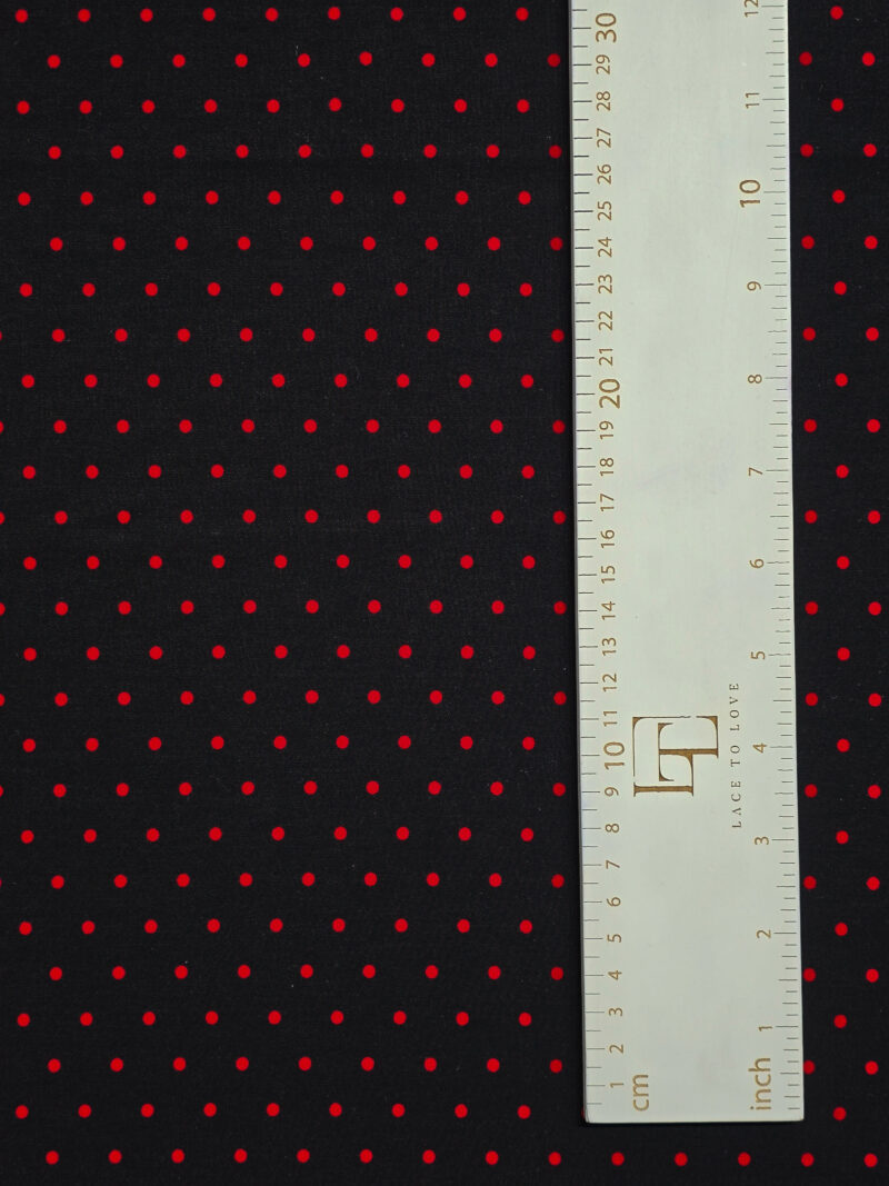 Black red polka dots thin crepe fabric