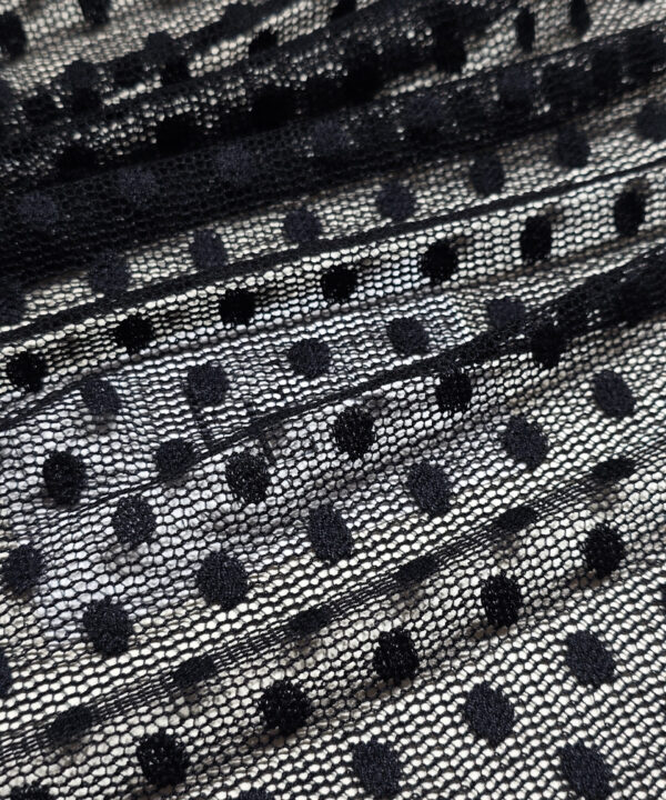 Black soft polka dot tulle fabric with embroidery