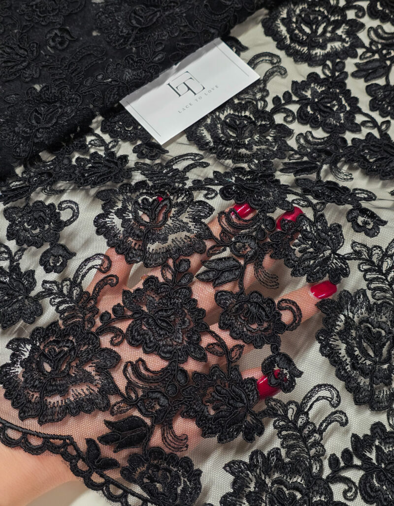 Black Spanish Alencon lace fabric buy online by the meter