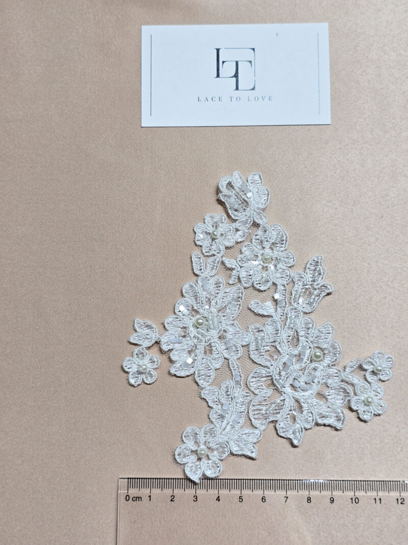 Light ivory beaded lace application