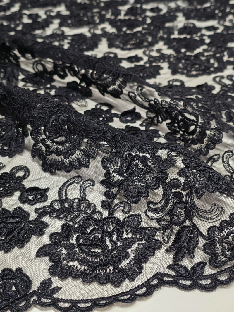 Black spanish alencon guipure lace fabric sold by the meter online shop