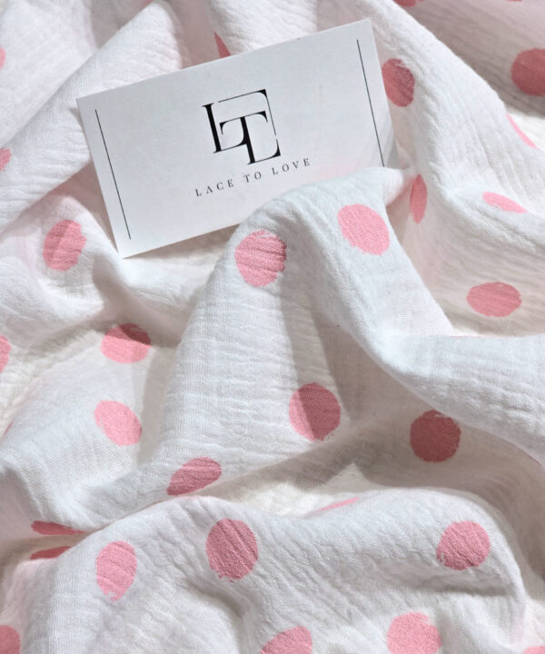 Cotton muslin fabric white with pink