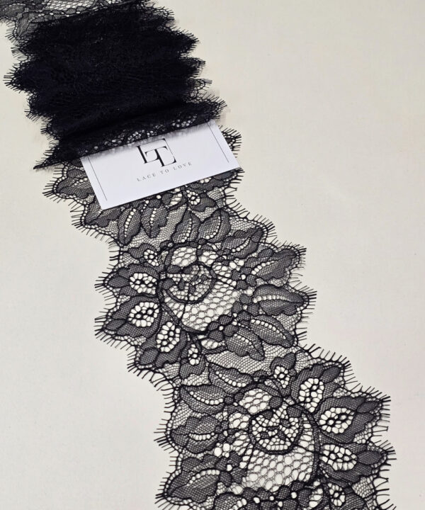 Black Chantilly eyelash lace trim fabric europe