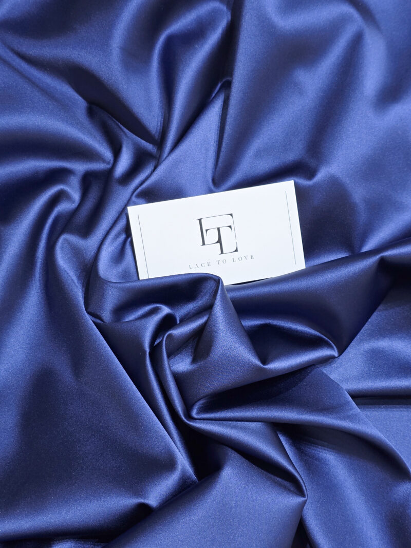 Navy blue elastic bridal satin fabric