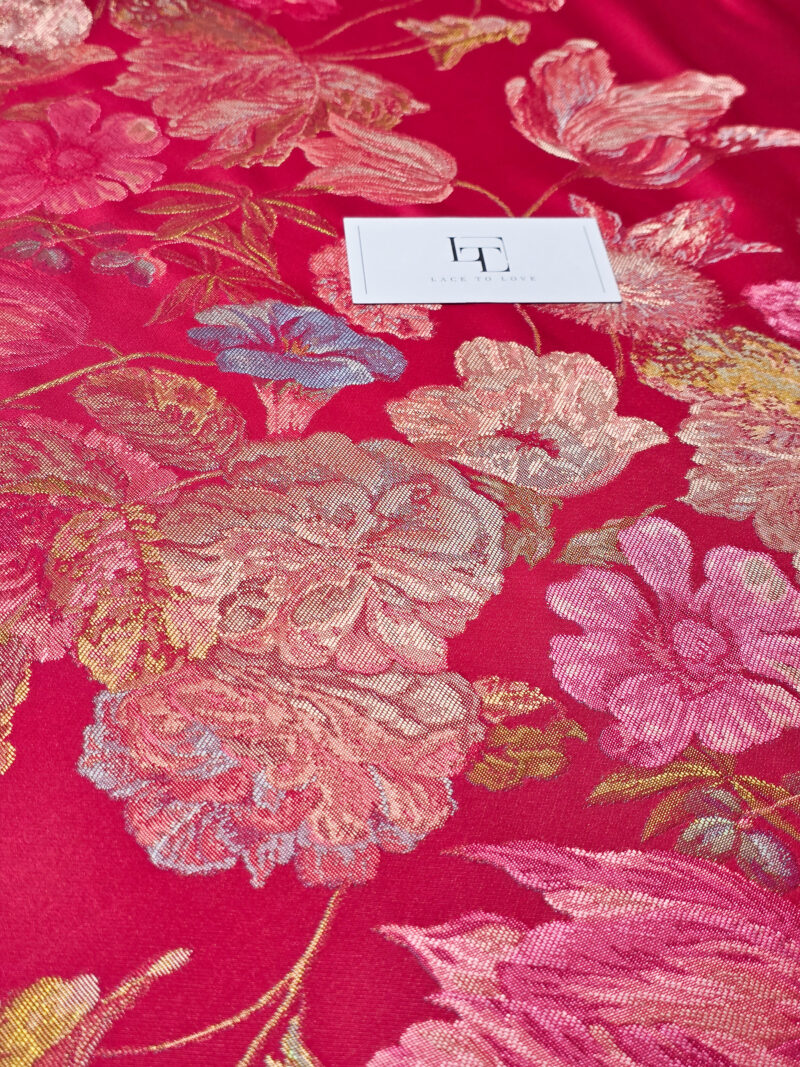 Pink printed crepe fabric