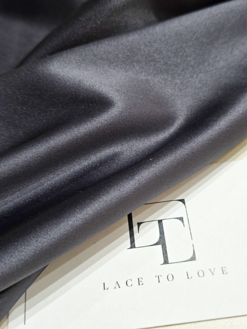 Graphite gray elastic bridal satin fabric