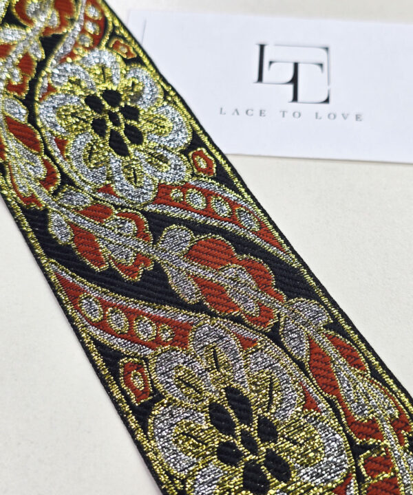Black ribbon with shiny embroidery