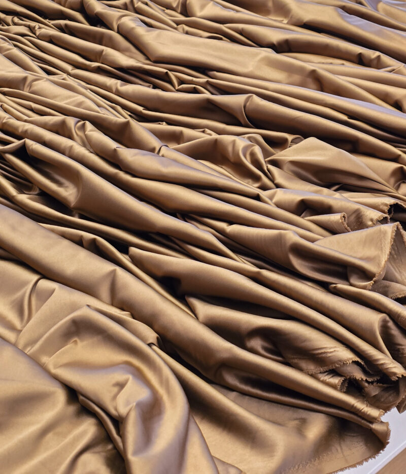 Brown elastic stretch satin fabric