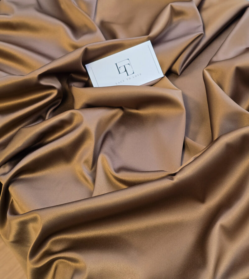 Chocolate gold elastic bridal satin fabric