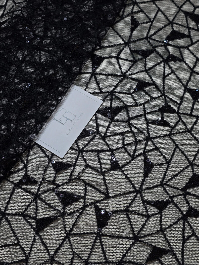 Black geometric sequin lace french fabric europe