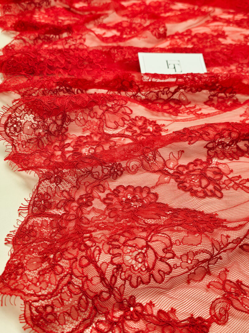 Red Chantilly bridal lace french fabric europe