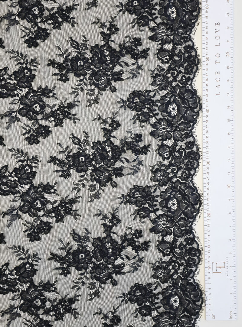 Delicate black bridal lace fabric