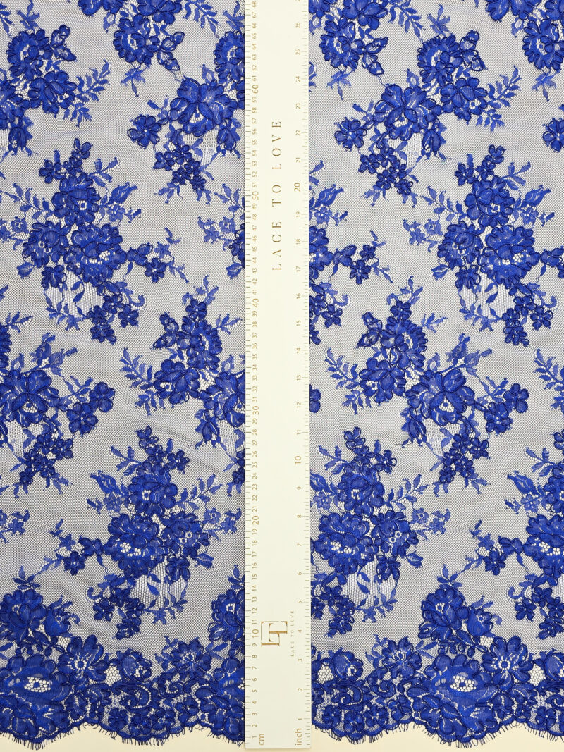 Blue French Chantilly bridal lace fabric buy online by the meter