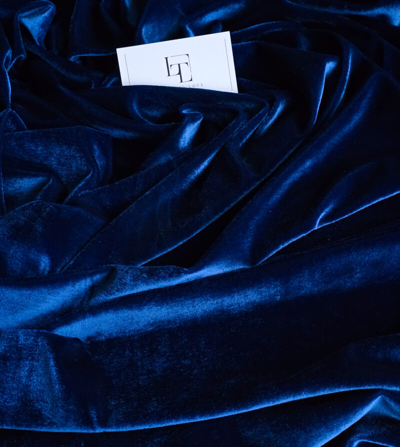 Blue stretch velvet velour fabric