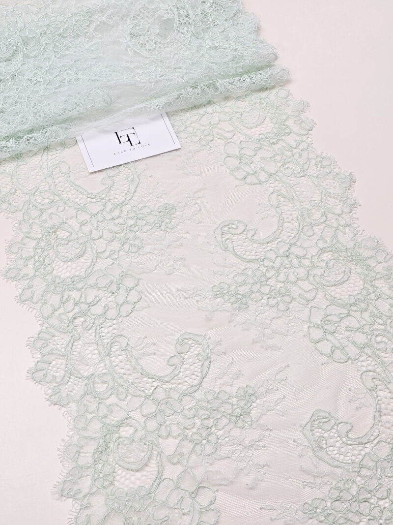 Green Chantilly bridal lace trimming french europe