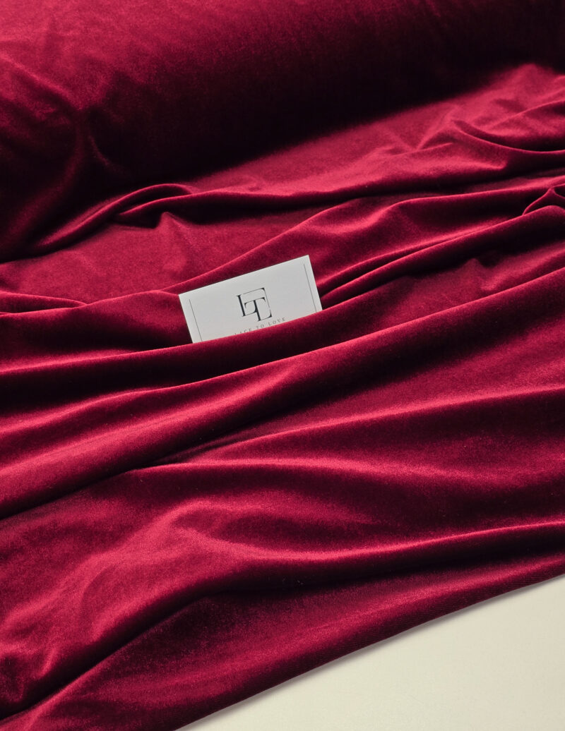 Dark burgundy elastic velour fabric velvet