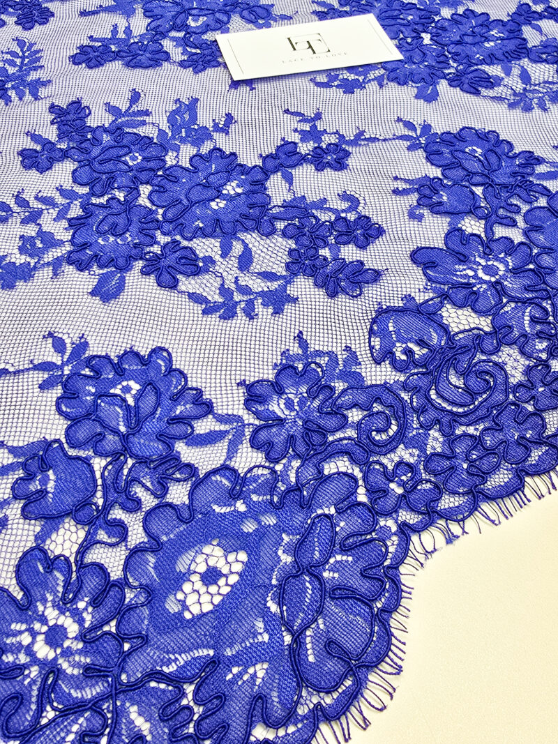 Blue nylon lace with cotton embroidery