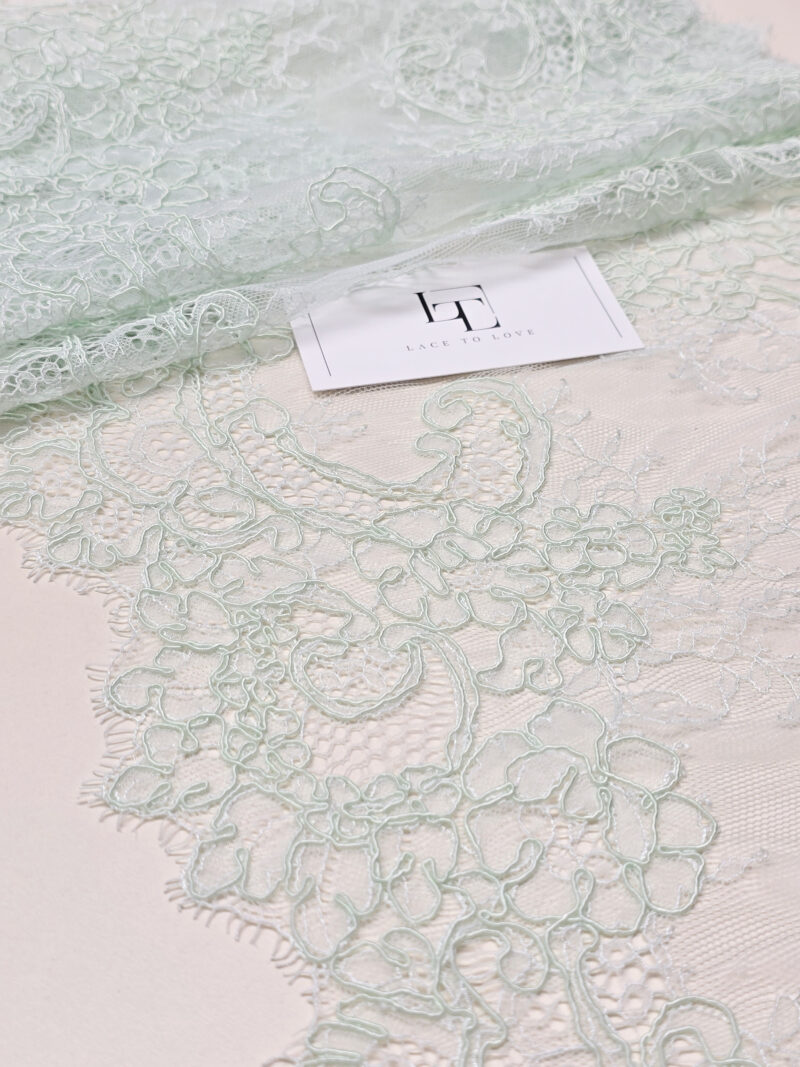 Light green wedding bridal lace edging sold by the yard