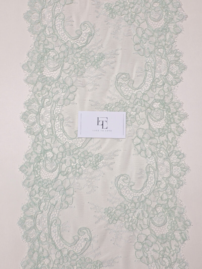 Delicate pale green bridal lace edge