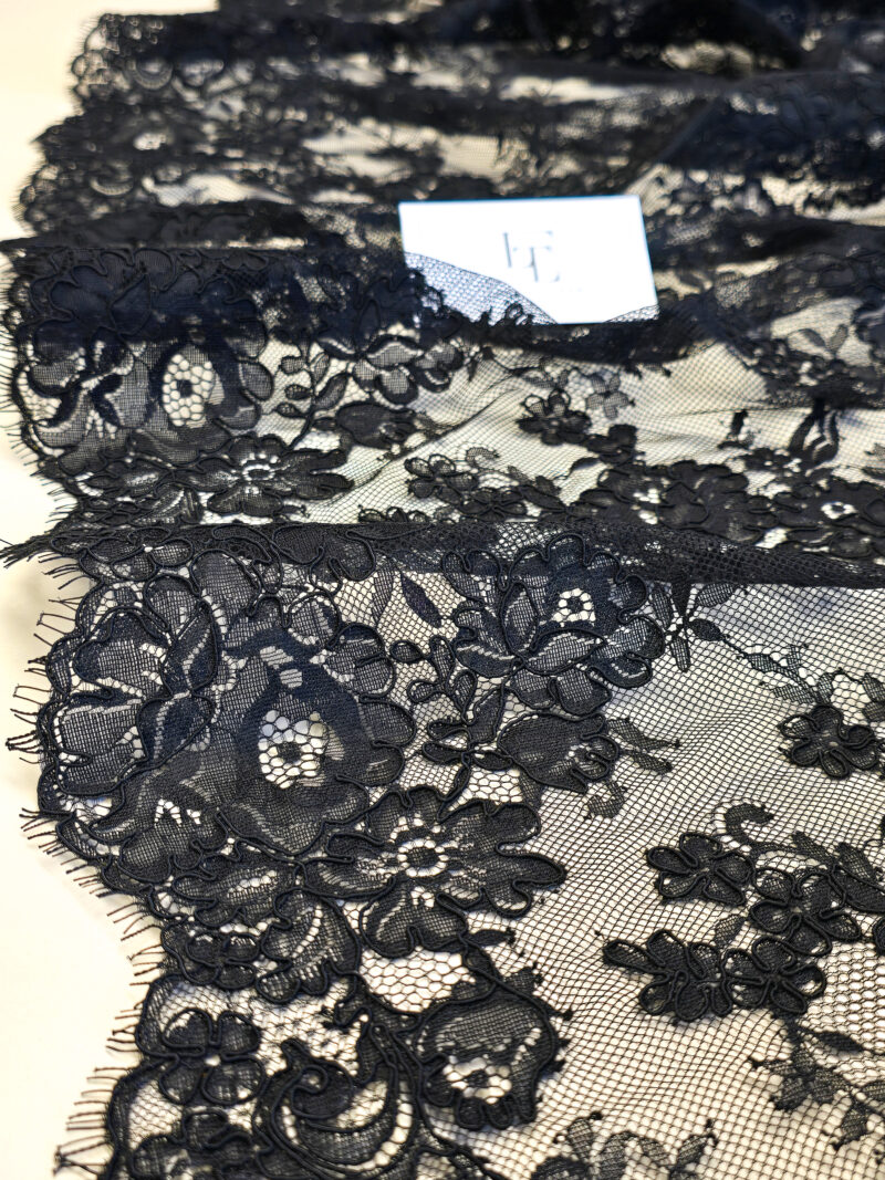 Black nylon lace with cotton embroidery