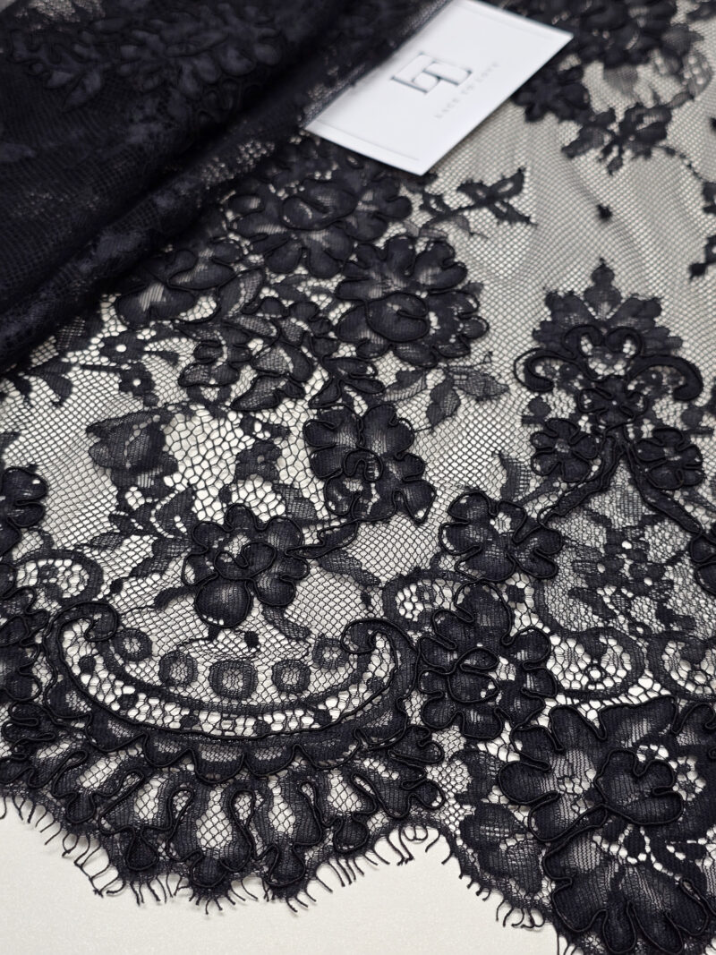 Black nylon lace with cotton embroidery