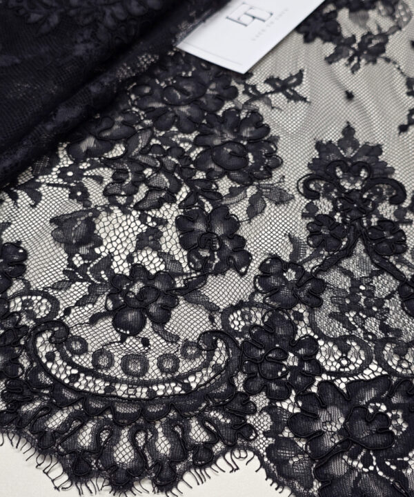 Black nylon lace with cotton embroidery