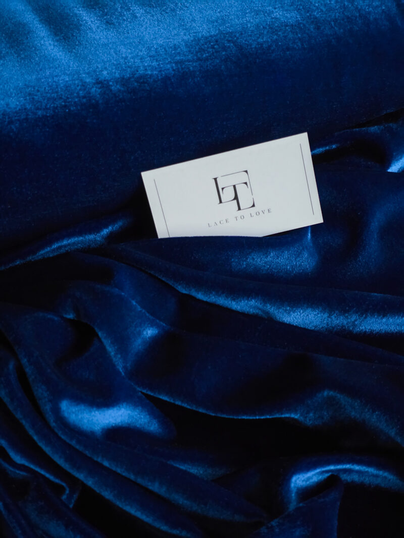 Midnight blue stretch velour velvet dance gown cloth