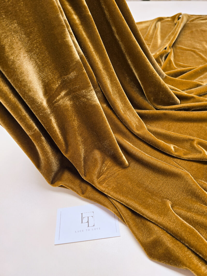 Mustard yellow stretch velvet velour fabric