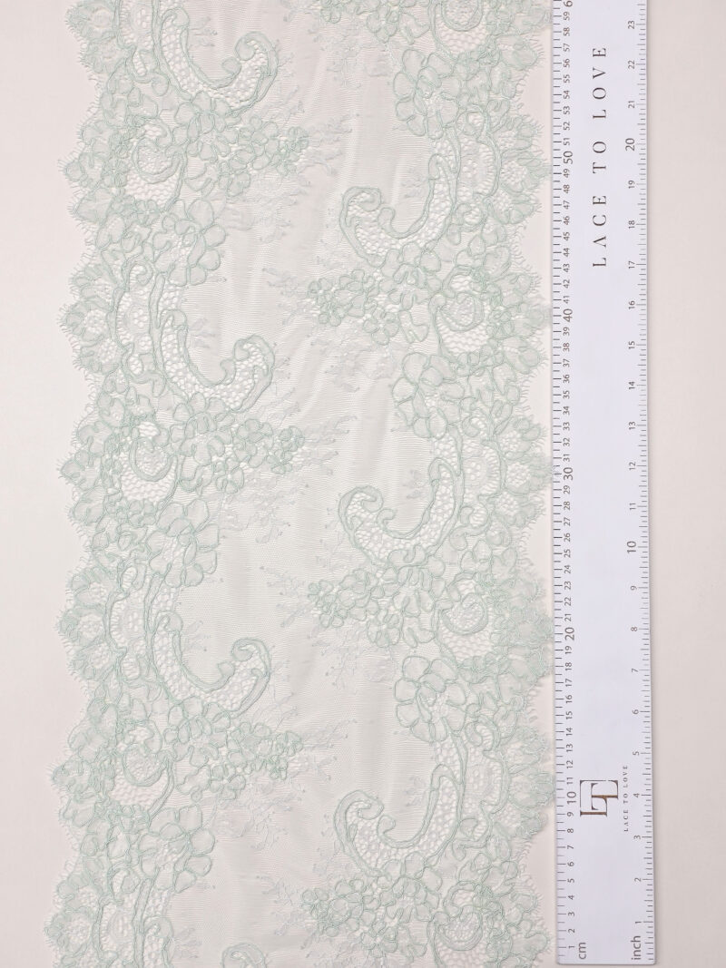 Light green nylon lace with embroidery