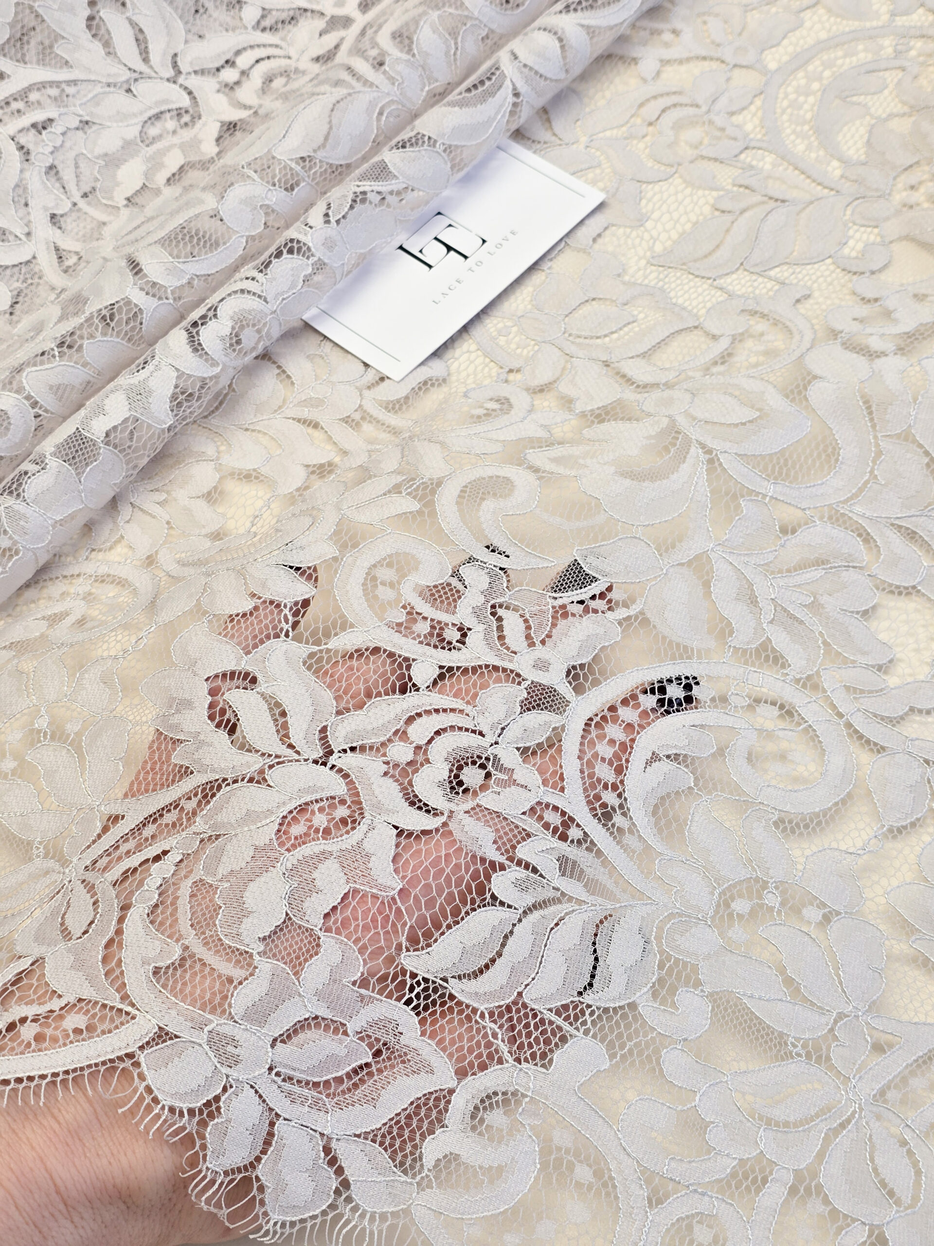 Gray eyelash lace fabric scalloped borders