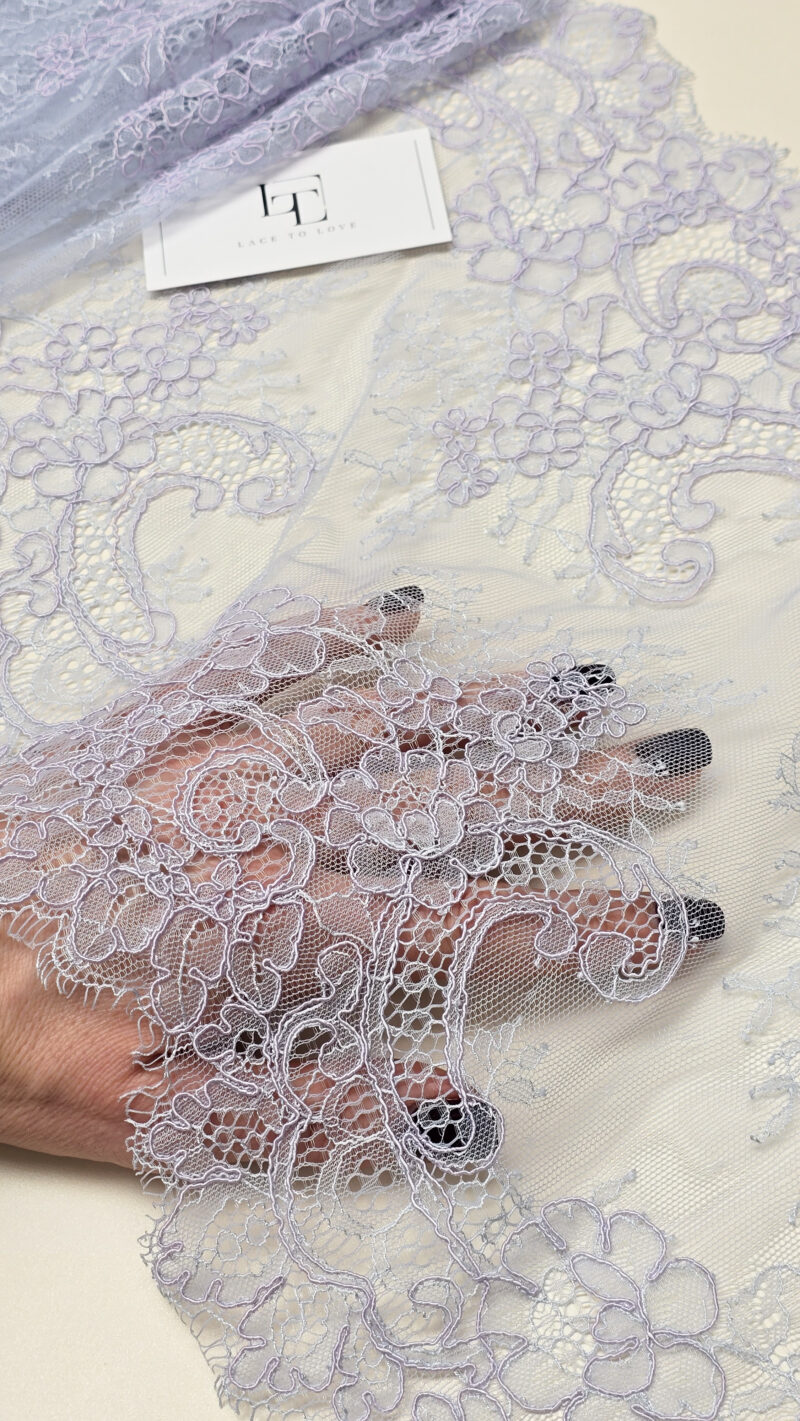 Purple Chantilly eyelash lace trim fabric europe