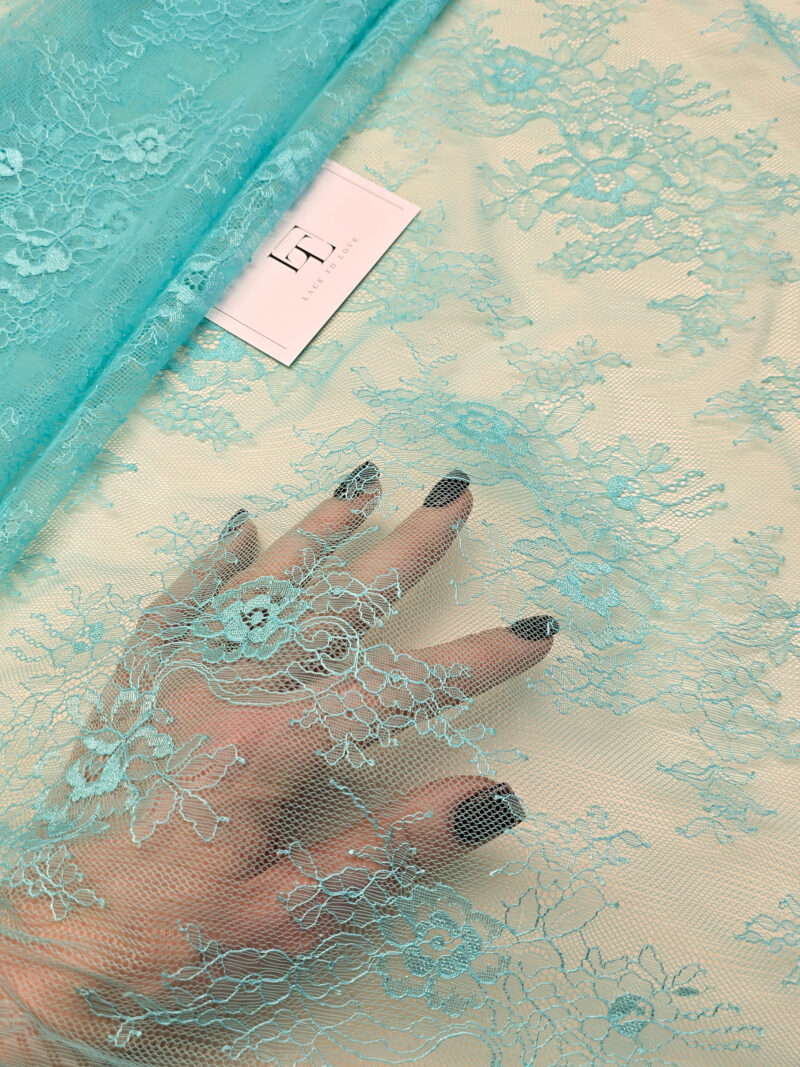 Delicate blue bridal lace fabric