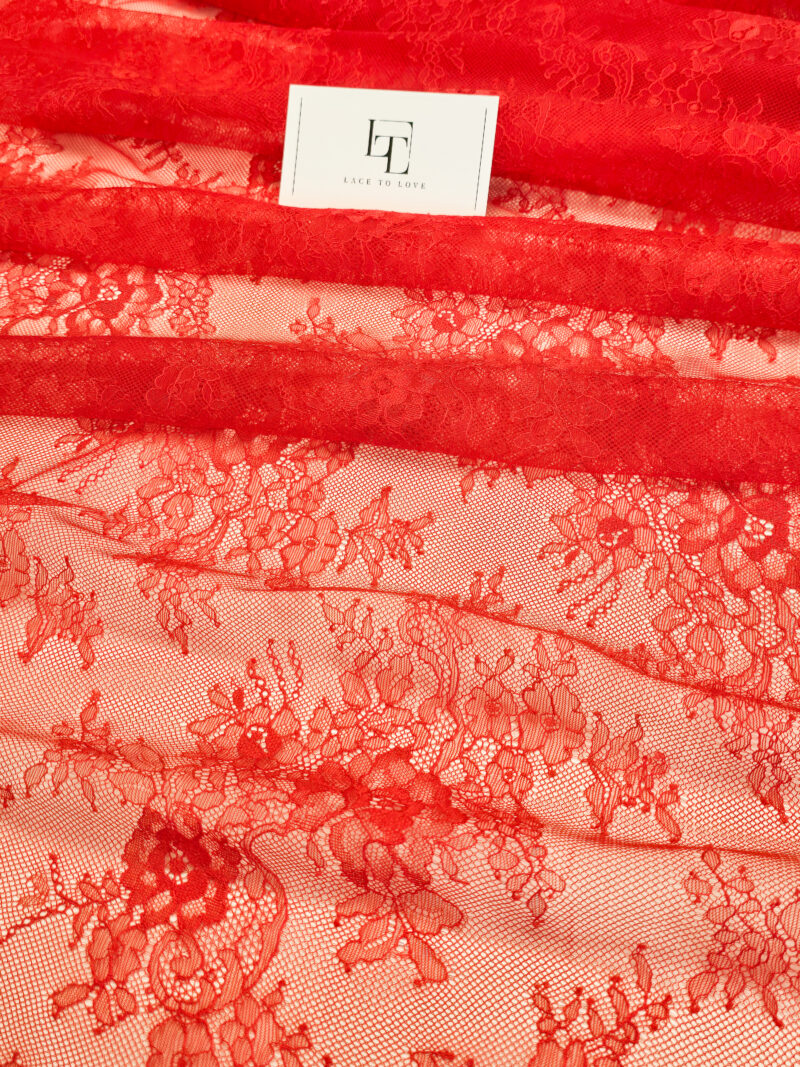 Red Chantilly bridal lace french fabric europe