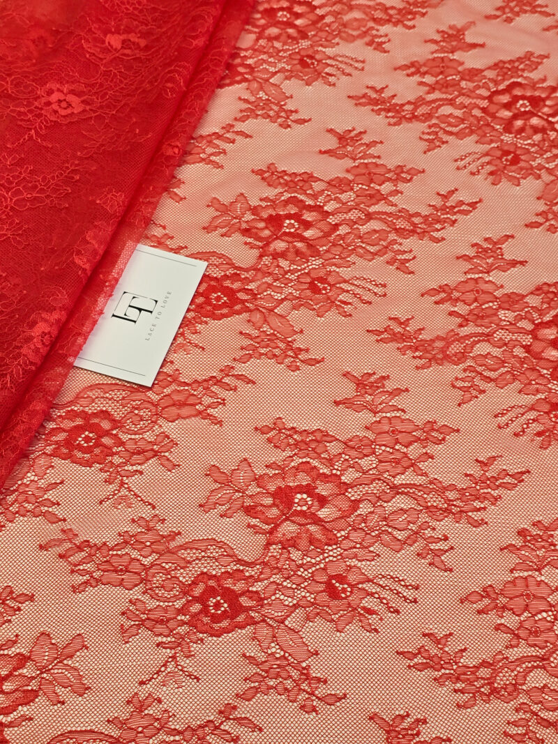 Red French Chantilly bridal lace fabric buy online by the meter