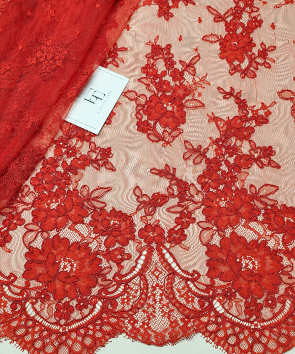 Delicate red bridal lace material