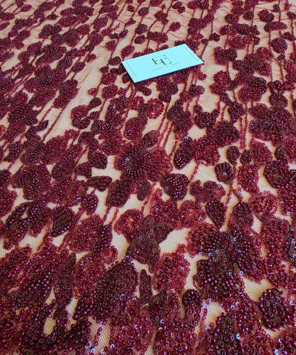 Burgundy lace cloth sold by the yard