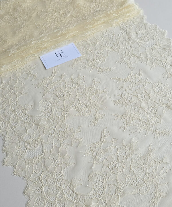 Ivory eyelash lace trim cloth material