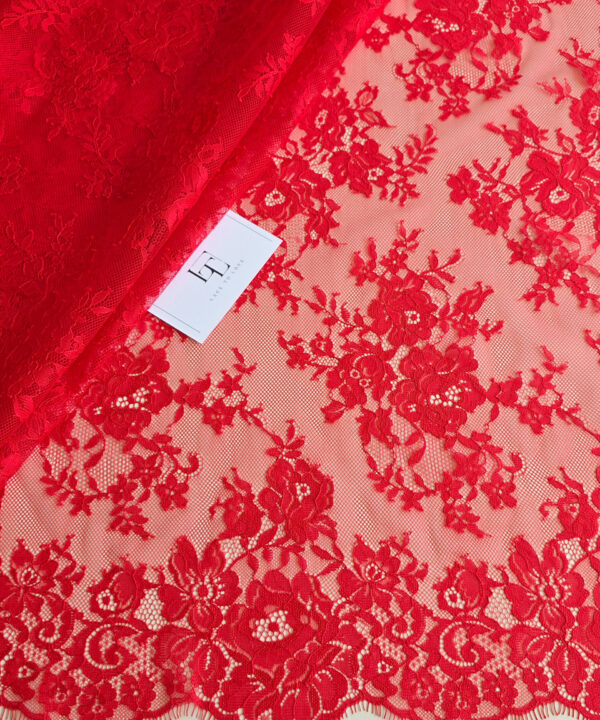 Red Chantilly bridal lace french fabric europe