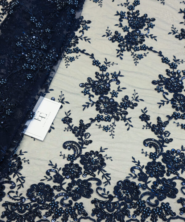 Heavy blue embroidery lace fabric