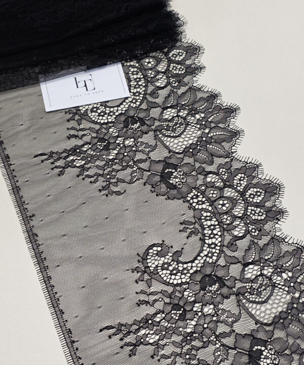 Black Chantilly eyelash lace trim fabric europe