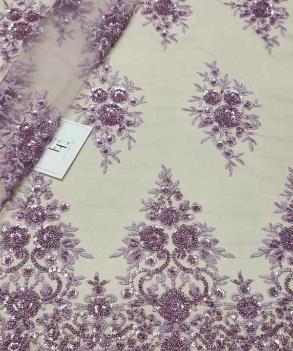 Purple beaded eyelash lace french fabric europe