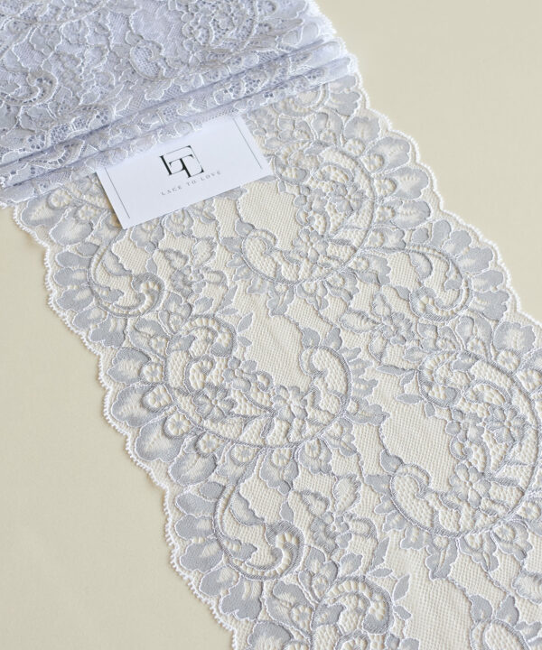 Light gray Chantilly lace trimming