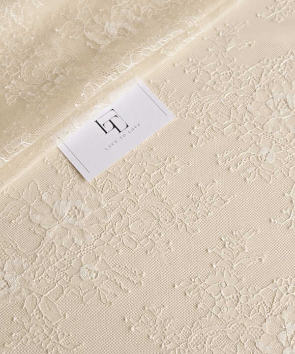 Skin color French Chantilly lace fabric buy online by the meter