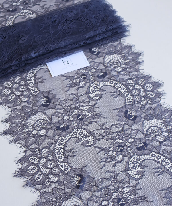 Dark grey French Chantilly lace trimming buy online by the meter