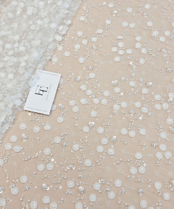 Light ivory embroidered 3D lace fabric buy online by the meter