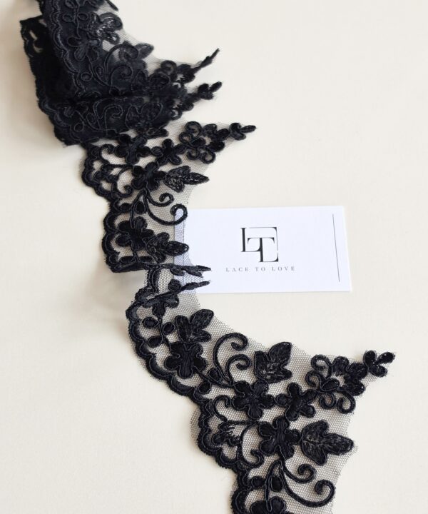 Black Guipure eyelash lace trim fabric europe